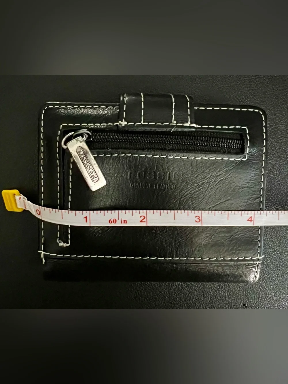 FOSSIL Vintage Black Trifold Leather Wallet with Hot Pink Interior